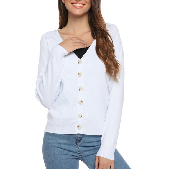 Purcoar Women's Sweater Button Down V-Neck Knit Long Sleeve Cardigans for Women