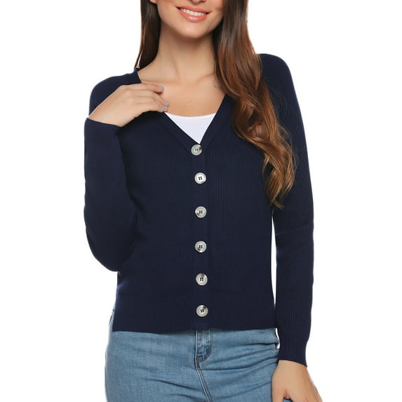 Purcoar Women's Sweater Button Down V-Neck Knit Long Sleeve Cardigans for Women