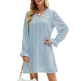 thumbnail image 1 of Purcoar Womens Dot Dress Long Sleeve V Neck Dress Ruffle Chiffon Lace Mini Dresses, 1 of 1
