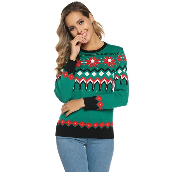 Purcoar Womens Print Long Sleeve Pullover Sweater Christmas Sweaters