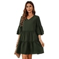 thumbnail image 1 of Purcoar Womens V Neck Ruffle Sleeve Midi Dress Tiered Panel Dress, 1 of 9