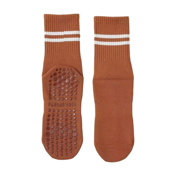 Purcolt 1PC Non Slip Yoga Socks for Women Comfort Breathable Moisture Wicking Striped Mid Calf Crew Socks with Grippers for Pilates Barre and Home Workouts