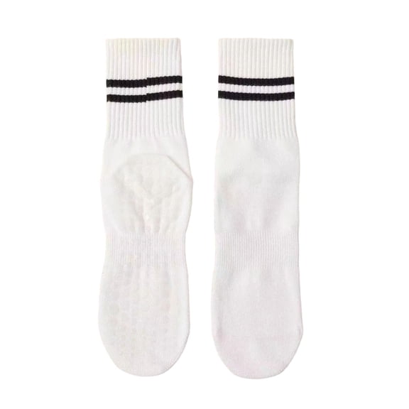 Purcolt 1PC Non Slip Yoga Socks for Women Comfort Breathable Moisture Wicking Striped Mid Calf Crew Socks with Grippers for Pilates Barre and Home Workouts