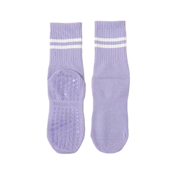 Purcolt 1PC Non Slip Yoga Socks for Women Comfort Breathable Moisture Wicking Striped Mid Calf Crew Socks with Grippers for Pilates Barre and Home Workouts