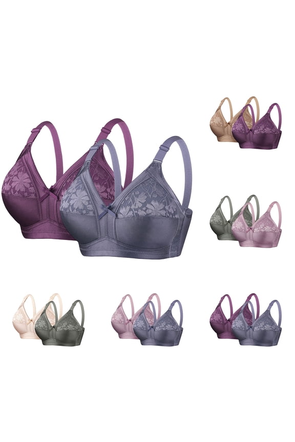 2 Pack Women's Lace Wireless Bras No Underwire Full Coverage Comfortable Push Up Bras Double Support Lift Bralette Wirefree Everyday Bra, 36C-36D