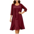 thumbnail image 1 of Purcolt 2 Piece Dress Sets for Women Elegant Casual 3/4 Sleeve Sheer Open Front Cardigan and Crewneck Midi Dress for Business Work Office, 1 of 9