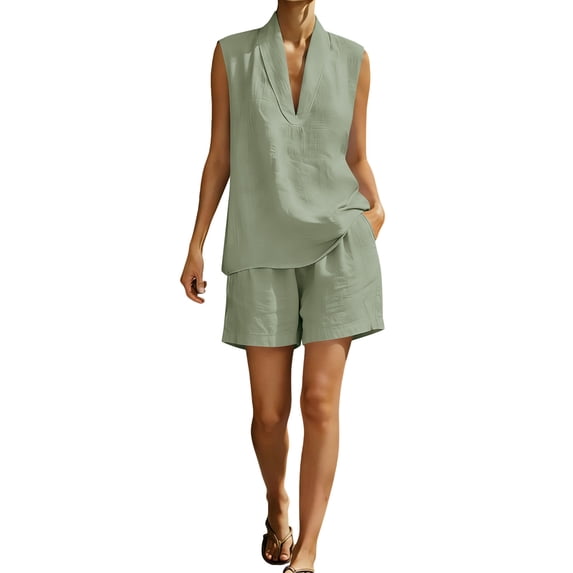 Purcolt 2 Piece Sets for Women V Neck Tank Tops Bermuda Shorts Summer Outfits Beach Loungewear Set