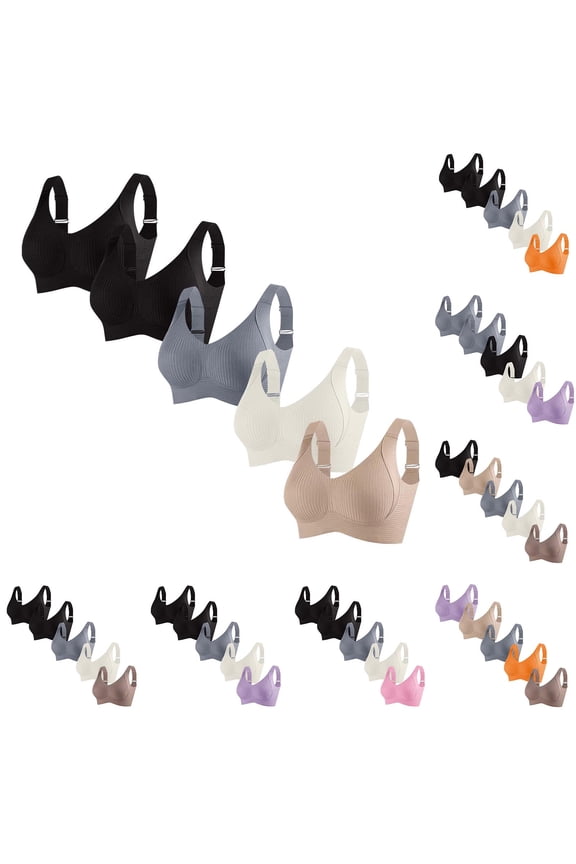 5 Pack Seamless Bras for Women Ribbed Wireless Soft Support Workout Yoga Sports Bra Comfortable & Breathable Everyday Sleep Bra