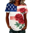 thumbnail image 1 of Purcolt American Flag T Shirt Women USA Star Stripes Fourth July Tee Shirts Casual America Flag Print Round Neck Tee Tops, 1 of 5