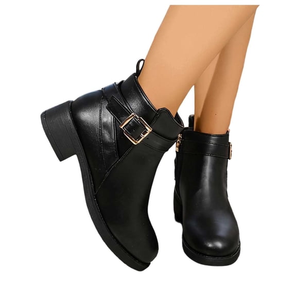 Purcolt Ankle Boots for Women Dressy Casual PU Leather Pointed Toe Block Heel Short Booties Comfort Elegant Slip on Dress Shoes for Business Work Office