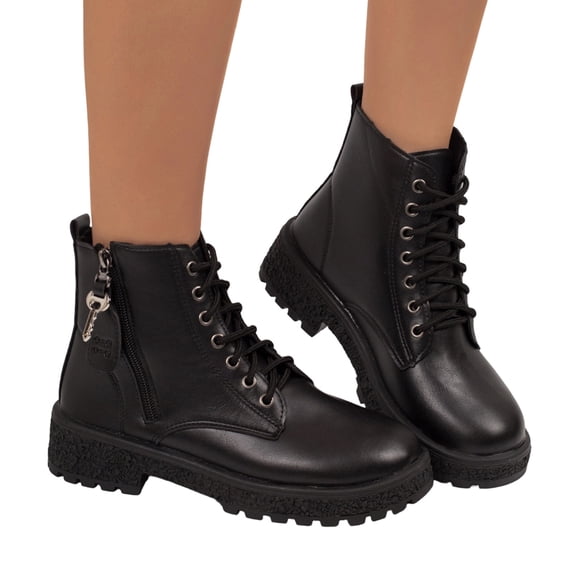 Purcolt Ankle Boots for Women Dressy Casual PU Leather Round Toe Block Heel Lace-up Short Booties Comfort Slip on Dress Shoes Streetwear with Side Zipper