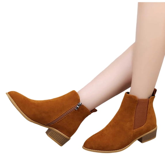 Purcolt Ankle Boots for Women Vintage Trendy Faux Suede Pointed Toe Block Heel Short Booties Comfort Elegant Non-Slip Work Office Dress Shoes with Side Zipper