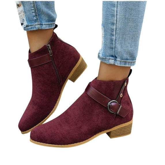 Purcolt Ankle Boots for Women Vintage Trendy Faux Suede Pointed Toe Block Heel Short Booties Comfort Elegant Slip on Dress Shoes with Side Zipper for Business Work Office