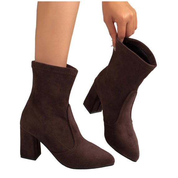Purcolt Ankle Boots for Women Vintage Trendy Faux Suede Pointed Toe Block Heel Booties Comfort Breathable Slip-on Business Work Office Short Boots