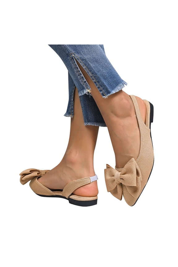 Ballet Flats for Women Elegant Bow Pointed Toe Adjustable Strap Flats Comfortable Dressy Slip On Dress Shoes for Work Party Club