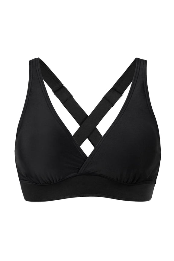 Bikini Tops for Women V Neck Criss Cross Back Cropped Tankini Tops Beach Bathing Suit Tops Swimwear Top Only