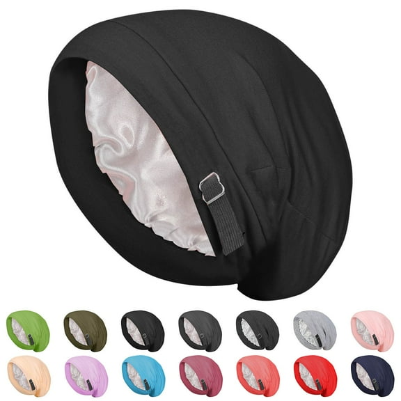 Purcolt Bonnet for Men & Women, Satin Silky Lined Slouchy Sleep Cap Adjustable Stay on Hair Wrap Cover Chemo Headwear