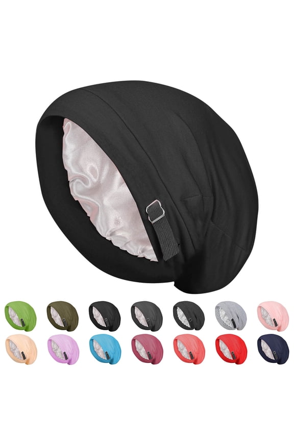 Bonnet for Men & Women, Satin Silky Lined Slouchy Sleep Cap Adjustable Stay on Hair Wrap Cover Chemo Headwear