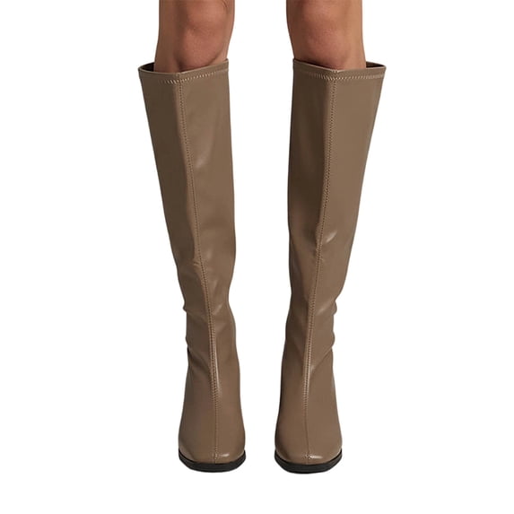 Purcolt Booties for Women Vintage Trendy PU Leather Round Toe Block Heel Thick Sole Riding Tall Boots Comfort Casual Slip-on Mid-Calf Boots with Back Zip
