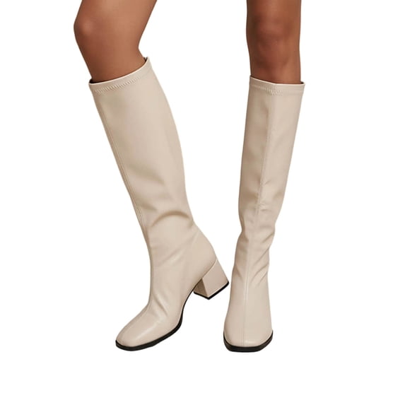 Purcolt Booties for Women Vintage Trendy PU Leather Round Toe Block Heel Thick Sole Riding Tall Boots Comfort Casual Slip-on Mid-Calf Boots with Back Zip