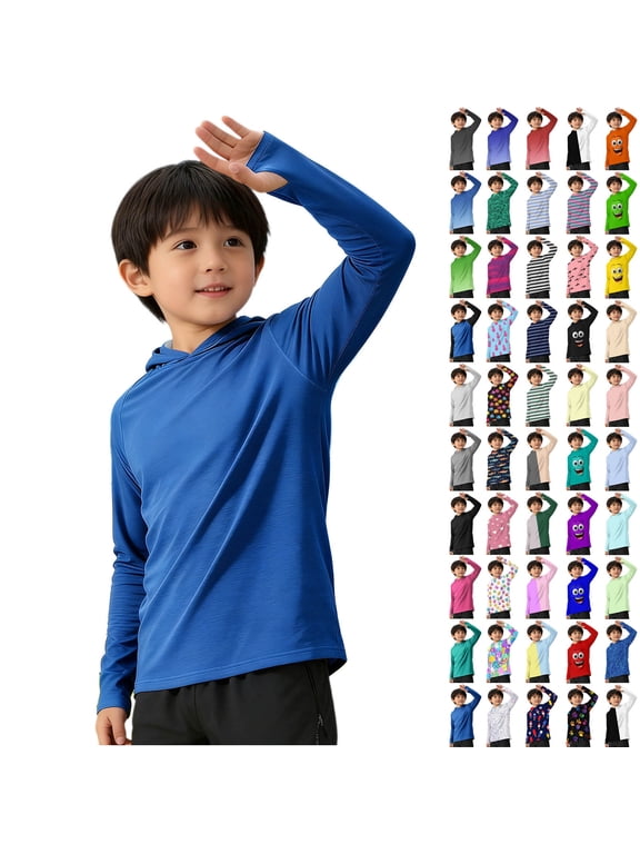 Boy's UPF 50+ Sun Protection Hoodies Lightweight Loose Fit Long Sleeve Shirts Quick Dry Hooded Tops for Hiking Running Outdoor, 5-15Y
