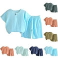 thumbnail image 1 of Purcolt Boys 2 Piece Cotton Linen Sets Comfortable Crew Neck Shirts with Shorts Lounge Sets Summer Matching Outfits Set, 0-6 Years, 1 of 6