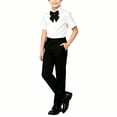 thumbnail image 1 of Purcolt Boys 3 Piece Formal Matching Set Dressy Casual Short Sleeve Point Collar Shirt Black Pocket Dress Pants with Necktie or Bow Tie for 2-15Years, 1 of 8