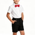 thumbnail image 1 of Purcolt Boys 3 Piece Formal Matching Set Dressy Casual Short Sleeve Point Collar Shirt Black Pocket Dress Shorts with Necktie or Bow Tie for 2-15Years, 1 of 7