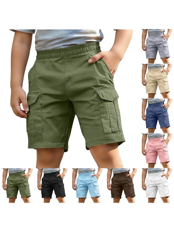 Boys Cargo Shorts Lightweight Stretch Shorts Quick Dry Pull On Athletic Shorts for Hiking Outdoor with Multi Pockets