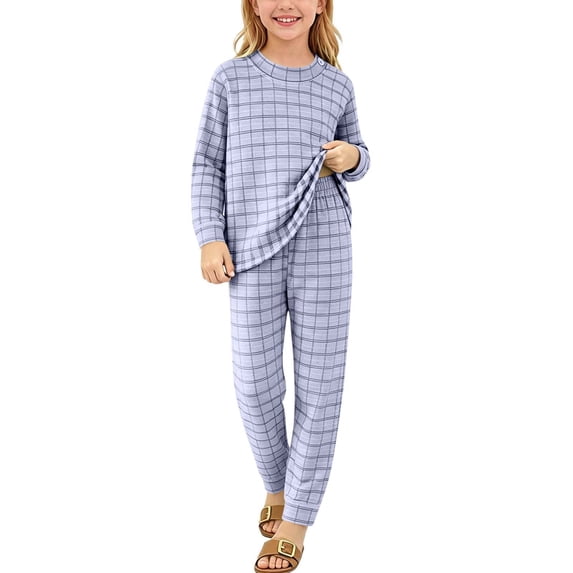 Purcolt Boys and Girls Plaid Pajama Sets Comfort Breathable Long Sleeve Tops and Elastic Waisted Pants PJS Sleepwear Soft Lounge Set 0-14 Years