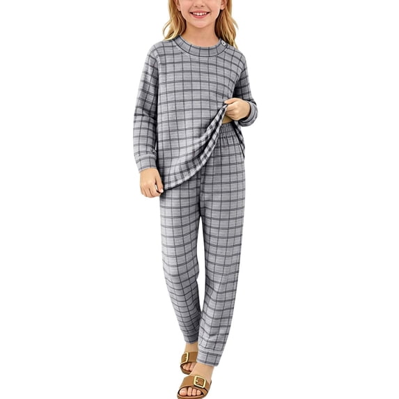 Purcolt Boys and Girls Plaid Pajama Sets Comfort Breathable Long Sleeve Tops and Elastic Waisted Pants PJS Sleepwear Soft Lounge Set 0-14 Years