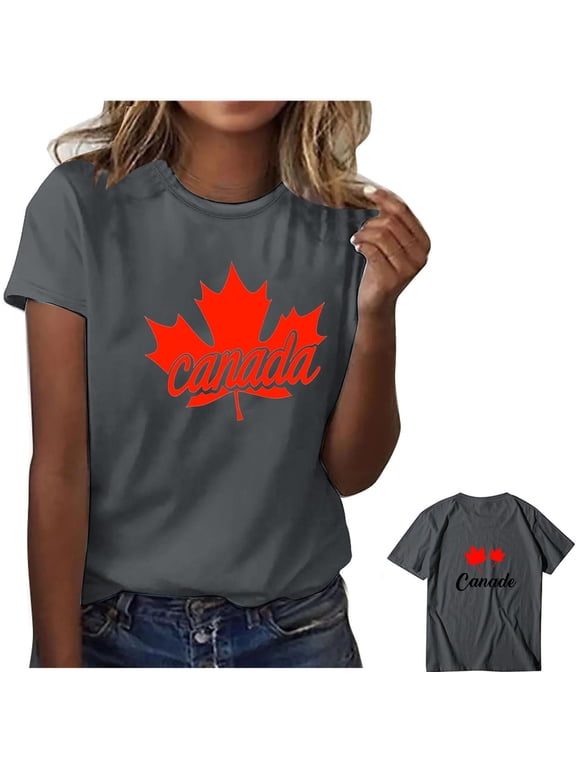 Canada Day Shirt for Women Maple Leaf Print Short Sleeve T-Shirt Tops July 1st Casual Crew Neck Patriotic Blouse