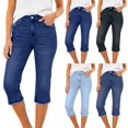 thumbnail image 1 of Purcolt Capri Jeans for Women Trendy Mid Rise Distressed Hem Casual Summer Stretchy Denim Capris Pants Loose Fit, 1 of 9