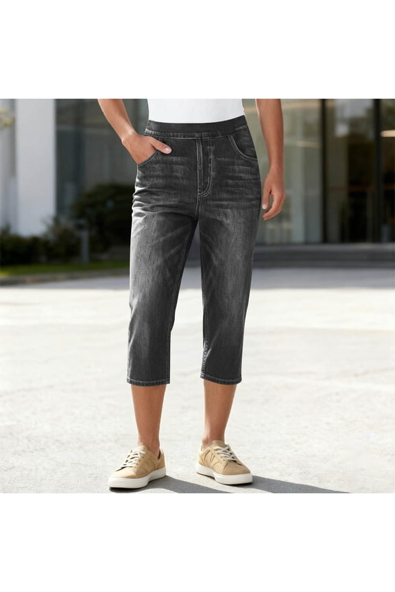 Capri Leggings for Women High Waist Slim Pull on Pants Casual Summer Jeggings Capris with Pockets