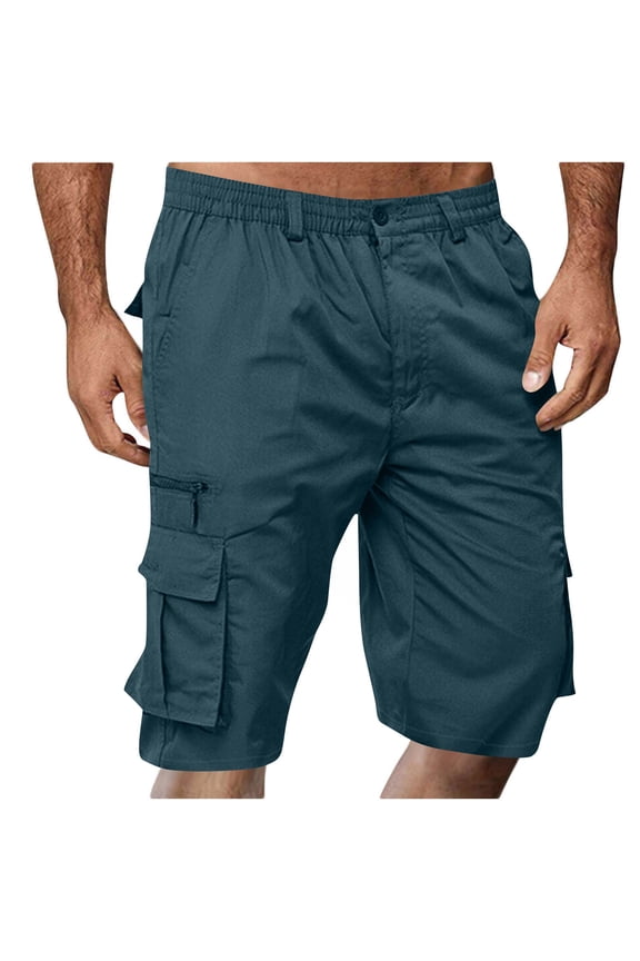 Cargo Shorts for Men, Elastic Waist Knee Length Cargo Shorts Casual Classic Stretch Work Bermuda Shorts with Pockets, Regular and Big and Tall