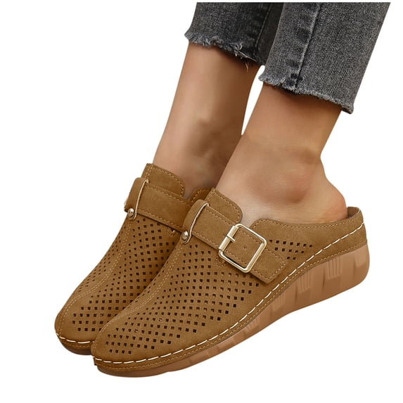 Purcolt Clogs for Women Brethable Closed Toe Arch Support Sandals Casual Adjustable Hook Loop Slip on Low Wedge Shoes