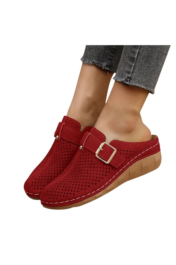 Clogs for Women Brethable Closed Toe Arch Support Sandals Casual Adjustable Hook Loop Slip on Low Wedge Shoes