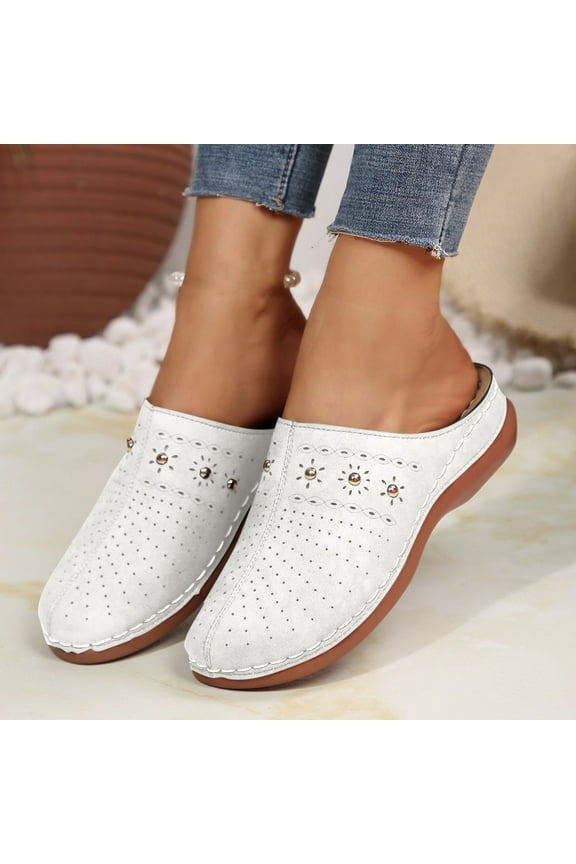 Clogs for Women Casual Faux PU Leather Closed Toe Slip On Sandals Breathable Arch Support Shoes