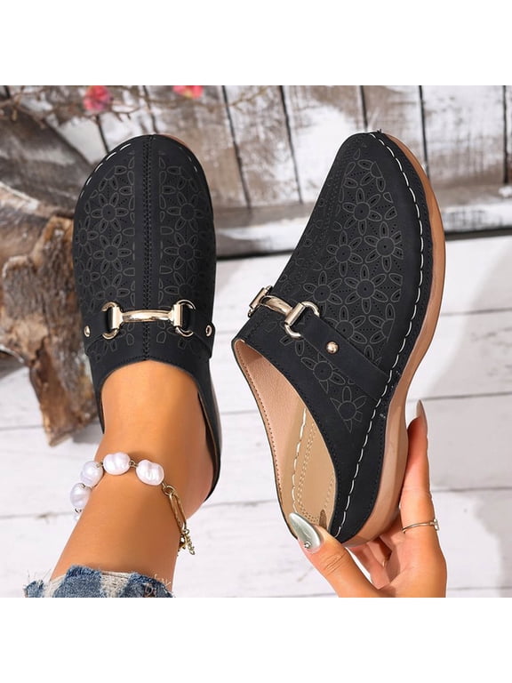 Clogs for Women Mules Shoes Slippers Slip On Comfortable Slides Closed Toe Walking Platform Sandals Low Wedge Shoes