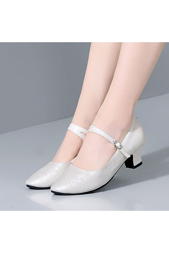 Dance Shoes for Women Round Toe Low Block Heels Ankle Strap Mary Jane Shoes Slip On Dress Shoes for Business Work Office