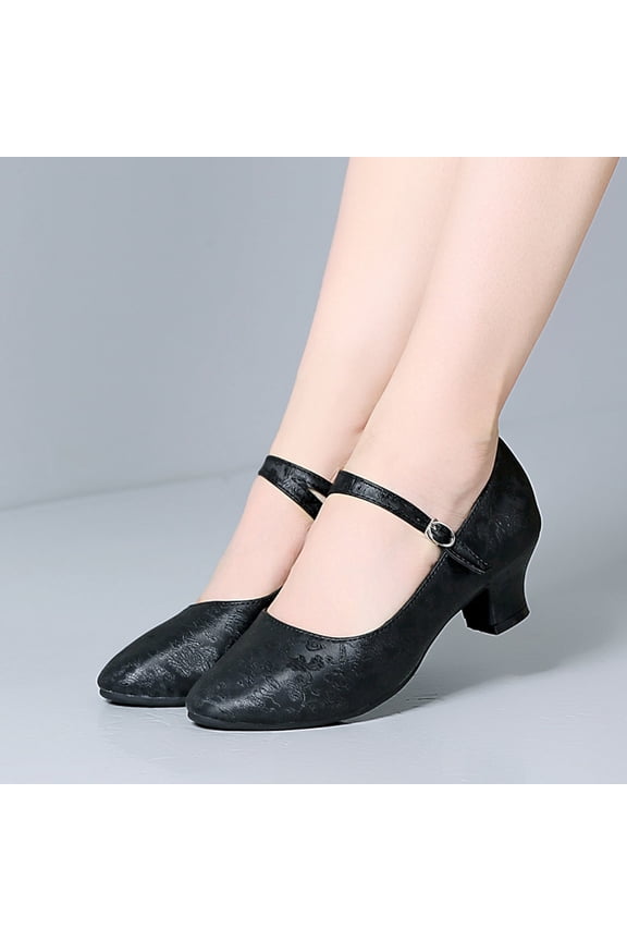 Dance Shoes for Women Round Toe Low Block Heels Ankle Strap Mary Jane Shoes Slip On Dress Shoes for Business Work Office