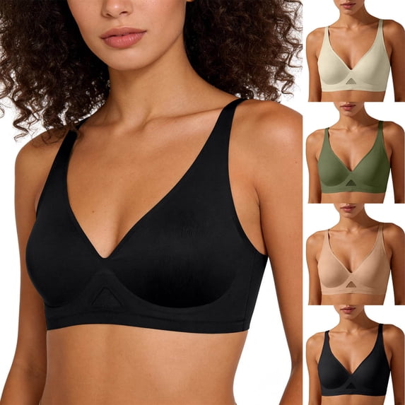 Purcolt Deep V Wireless Bra for Women Seamless Soft Support Full Coverage No Underwire Everyday Bra
