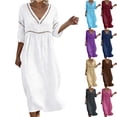 thumbnail image 1 of Purcolt Dresses for Women 3/4 Sleeve Casual Eyelet V Neck Loose Flowy Summer Beach Midi Dresses with Pockets, 1 of 5