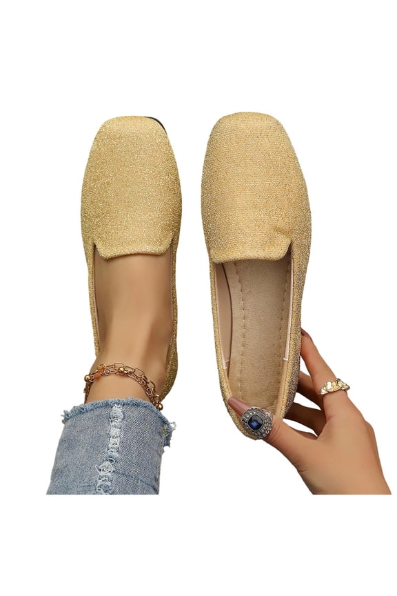Flats Shoes for Women Dressy Sparkly Square Toe Slip on Ballet Flats Comfortable Shallow Mouth Loafers Shoes Dailywear for Walking Travel Vacation