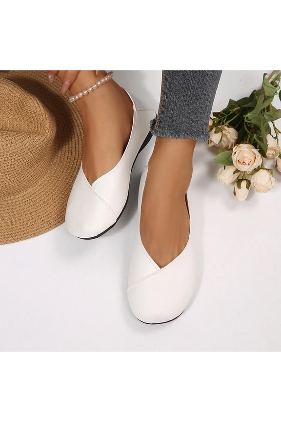 Flats for Women Comfort Casual V-Cut Round Toe Slip On Ballet Shoes Lightweight Soft Sole Dress Shoes for Walking Work Office