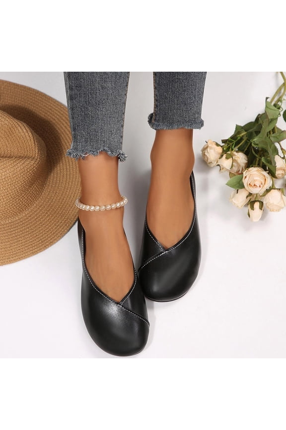 Flats for Women Comfort Casual V-Cut Round Toe Slip On Ballet Shoes Lightweight Soft Sole Dress Shoes for Walking Work Office