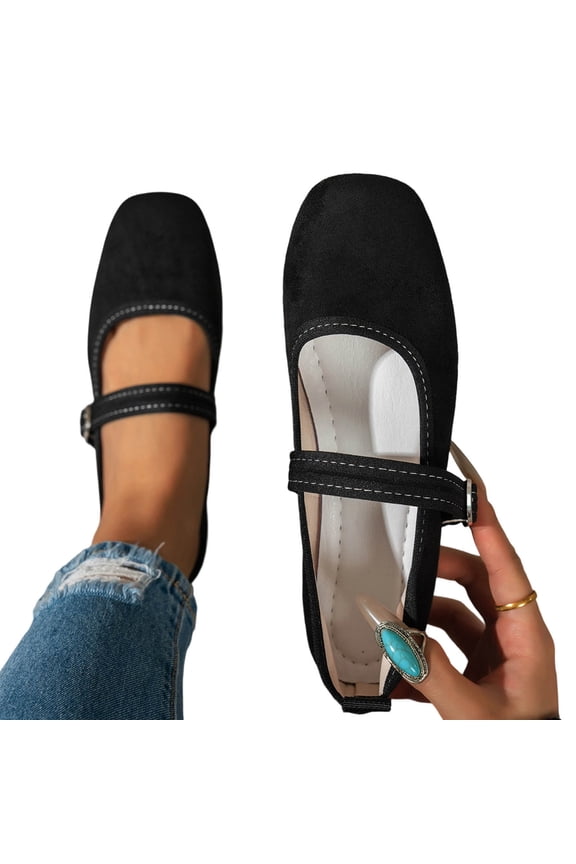 Flats for Women Comfortable Square Toe Shallow Mouth Ballet Flats Soft Retro Slip On Mary Jane Flats for Work Office Walking