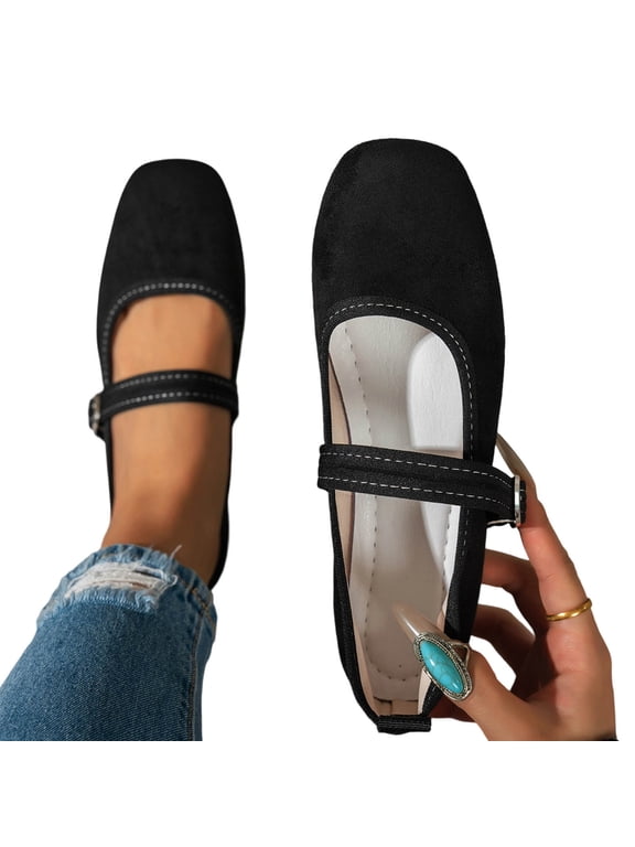 Flats for Women Comfortable Square Toe Shallow Mouth Ballet Flats Soft Retro Slip On Mary Jane Flats for Work Office Walking