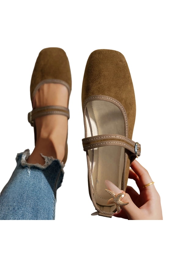 Flats for Women Comfortable Square Toe Shallow Mouth Ballet Flats Soft Retro Slip On Mary Jane Flats for Work Office Walking