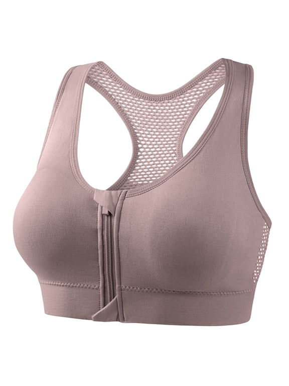 Front Zip Sports Bra for Women Wireless Racerback Padded Workout Yoga Bra High Support Active Bra